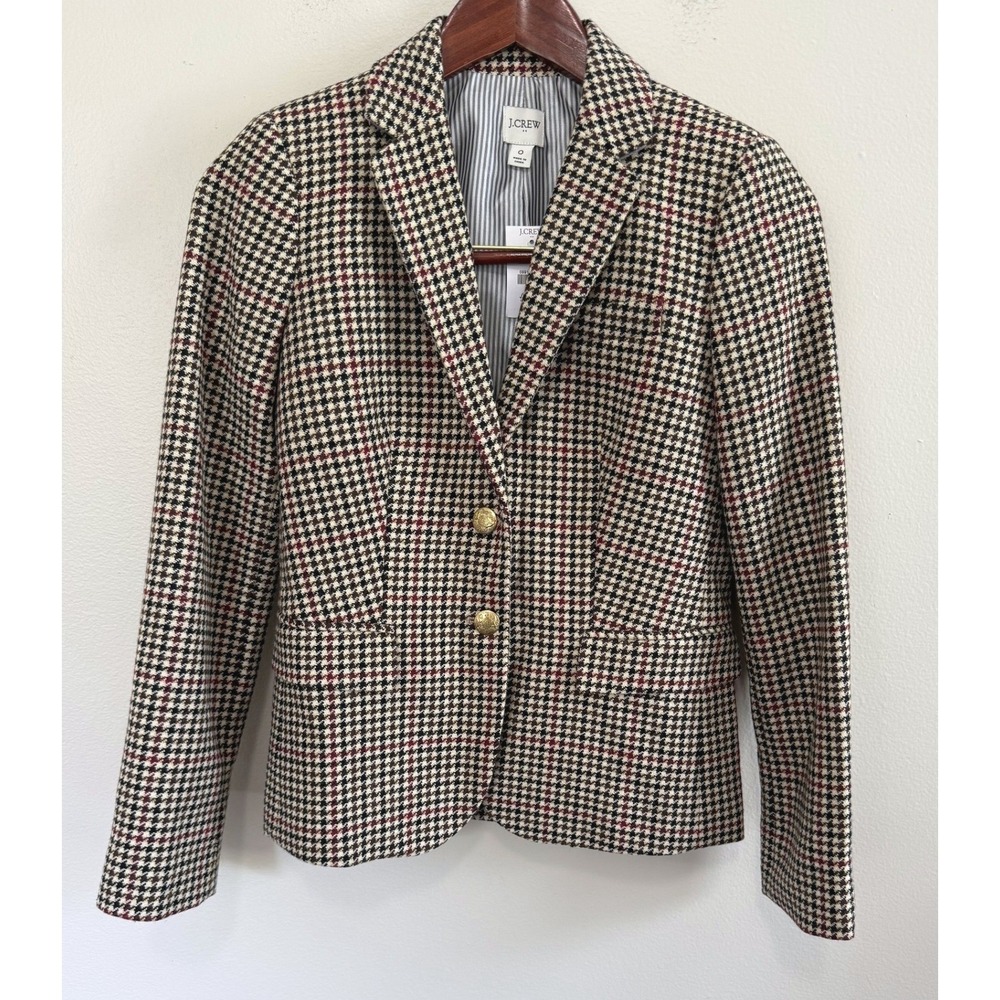 J.Crew Factory Wool Blend Schoolboy Blazer Houndstooth Camel Size 0 NWT - Picture 2 of 9